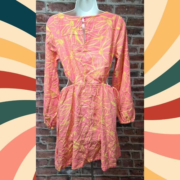 Universal Thread Pink Floral Mini Dress Medium Linen Blend Balloon Sleeve - Picture 6 of 6